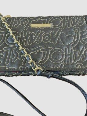 BETSEY JOHNSON Quilted Script Logo Flap Front Crossbody Handbag